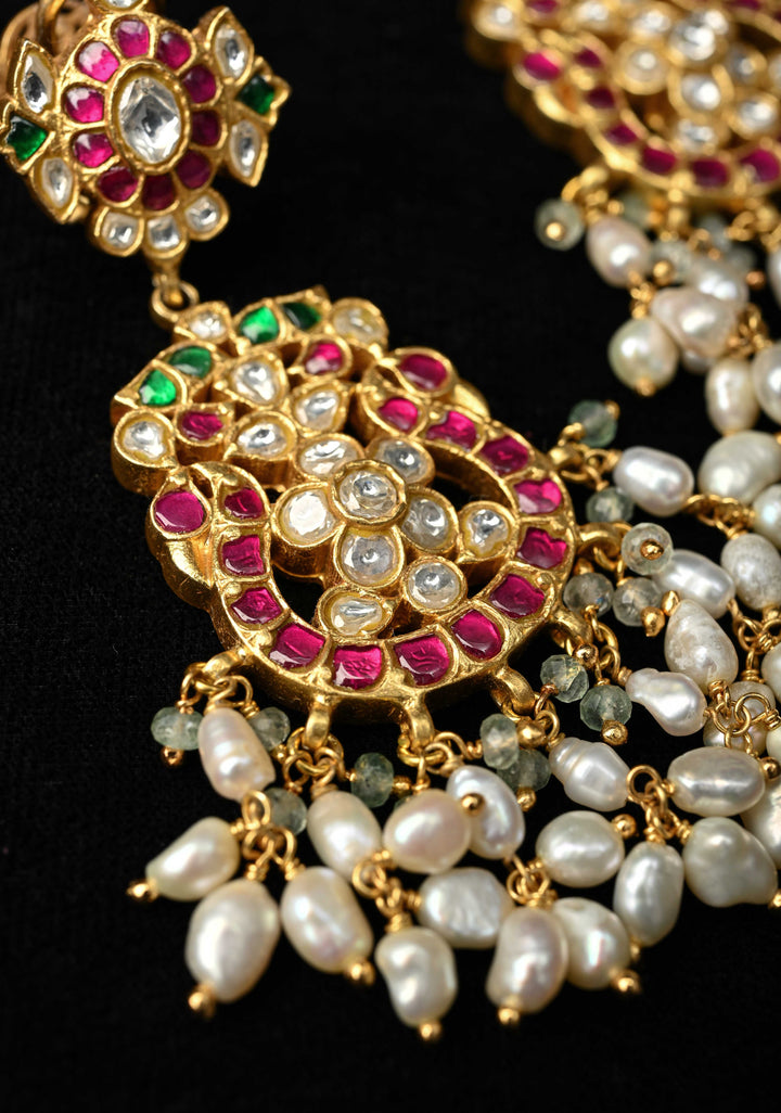 92.5 Pure Silver, 24 kt Gold-Plated Charvi Kundan Long Earrings