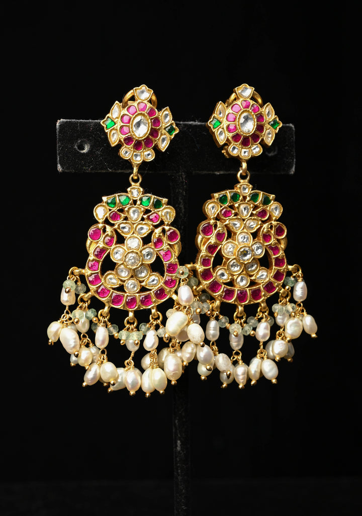 92.5 Pure Silver, 24 kt Gold-Plated Charvi Kundan Long Earrings