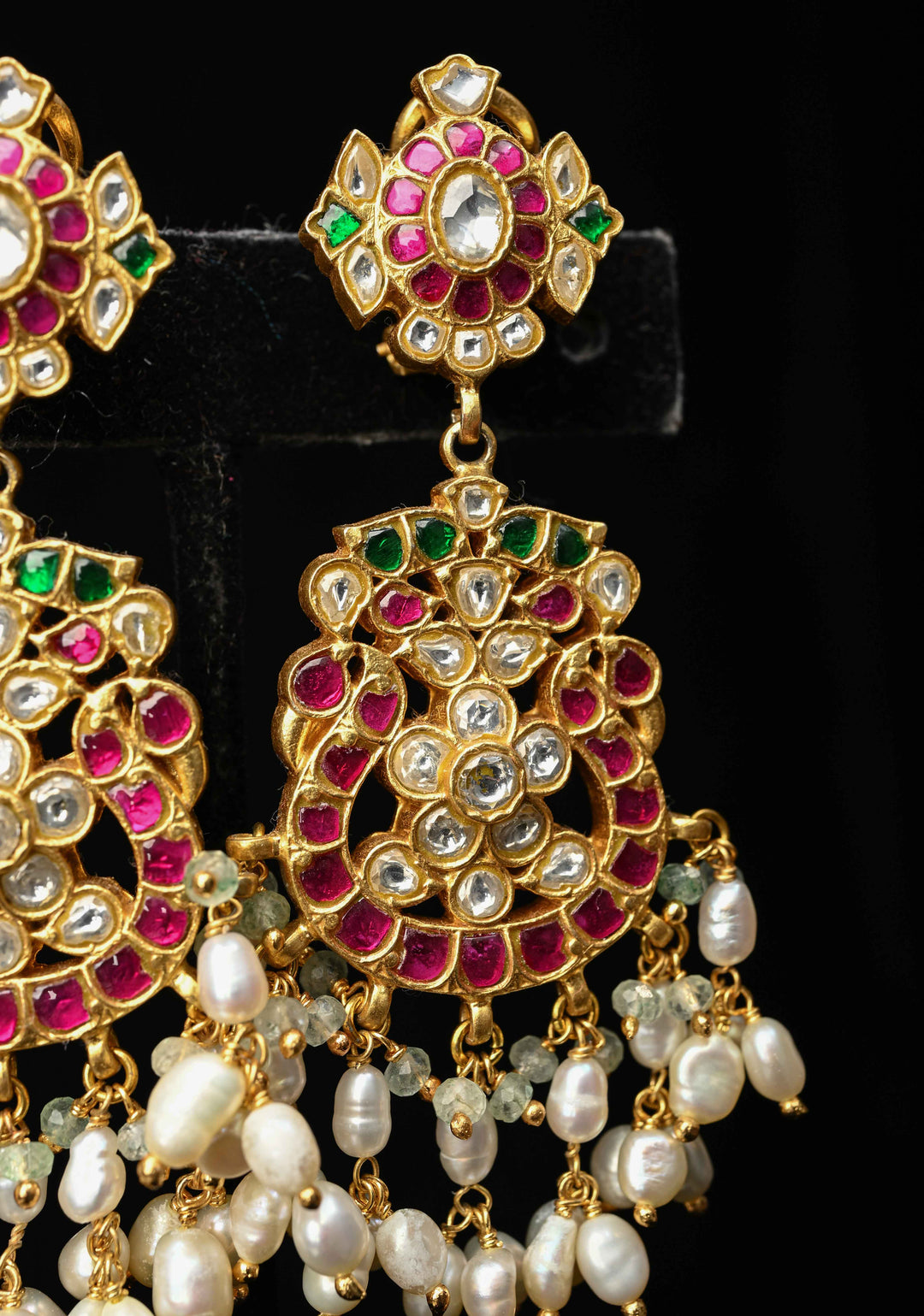 92.5 Pure Silver, 24 kt Gold-Plated Charvi Kundan Long Earrings