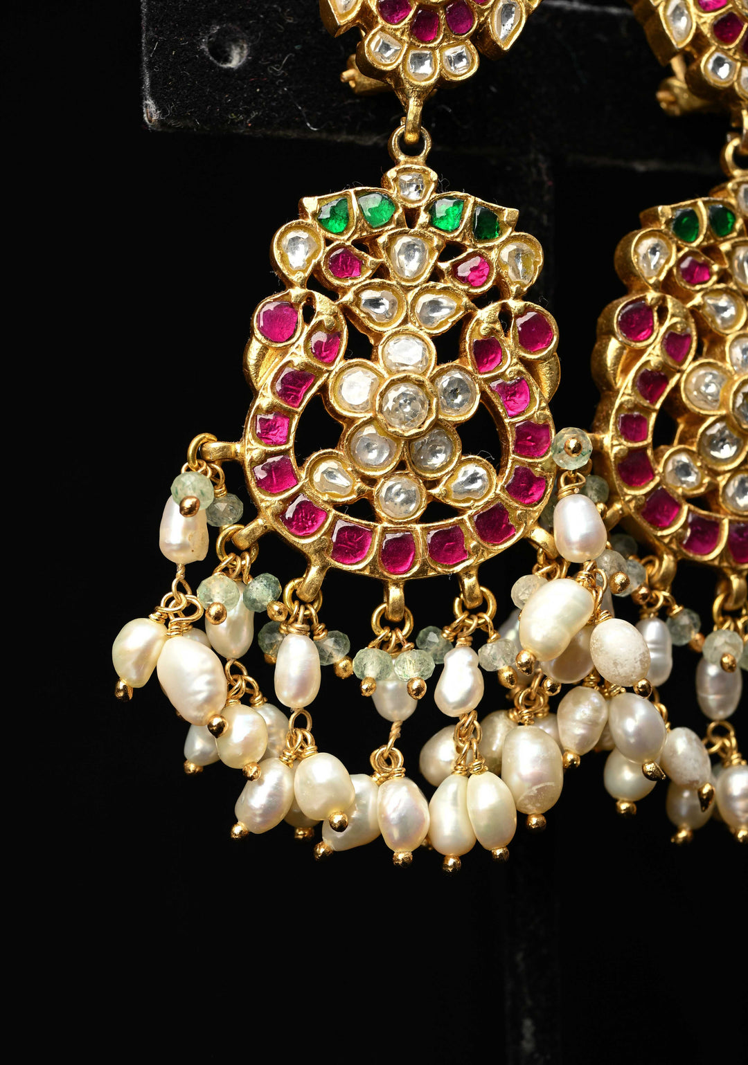 92.5 Pure Silver, 24 kt Gold-Plated Charvi Kundan Long Earrings