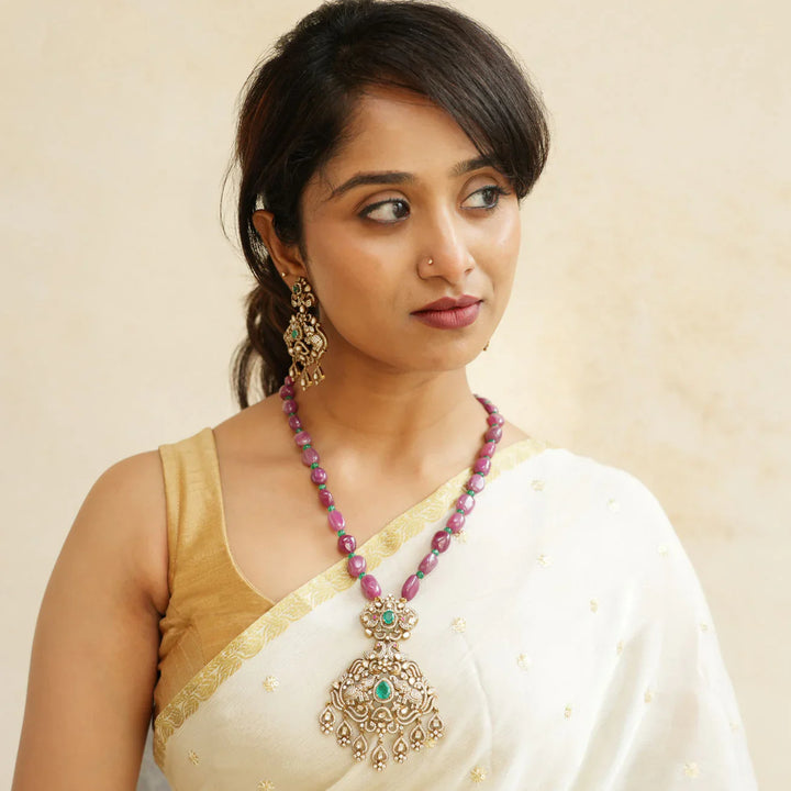 92.5 Silver,Samyuktha Victorian Necklace Set