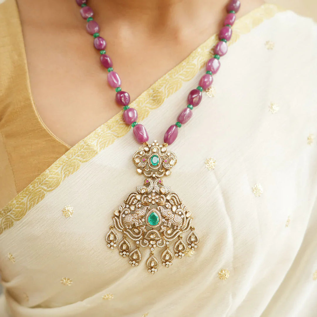 92.5 Silver,Samyuktha Victorian Necklace Set