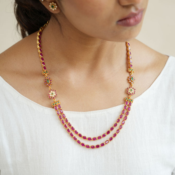 Pure 92.5 Silver Smasher Red Stone Necklace | SHOBITAM