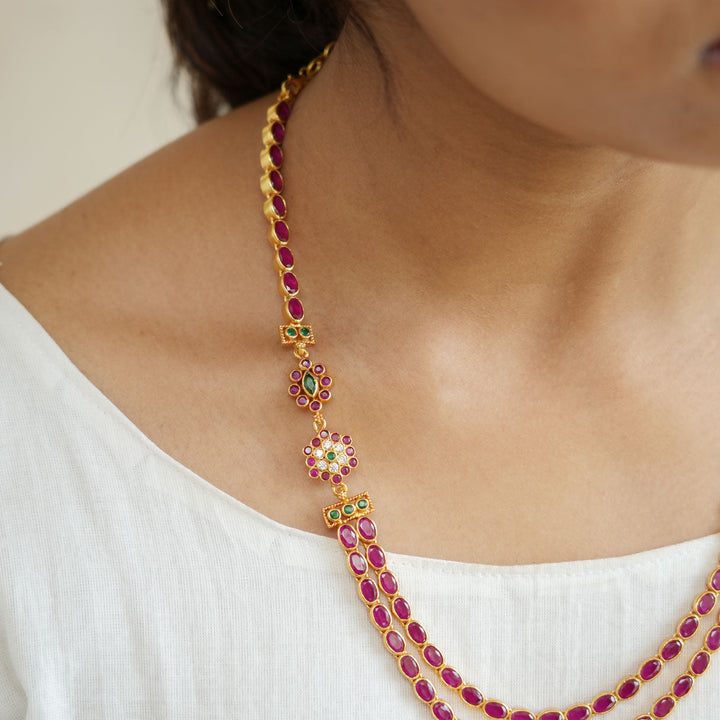 Pure 92.5 Silver Smasher Red Stone Necklace | SHOBITAM