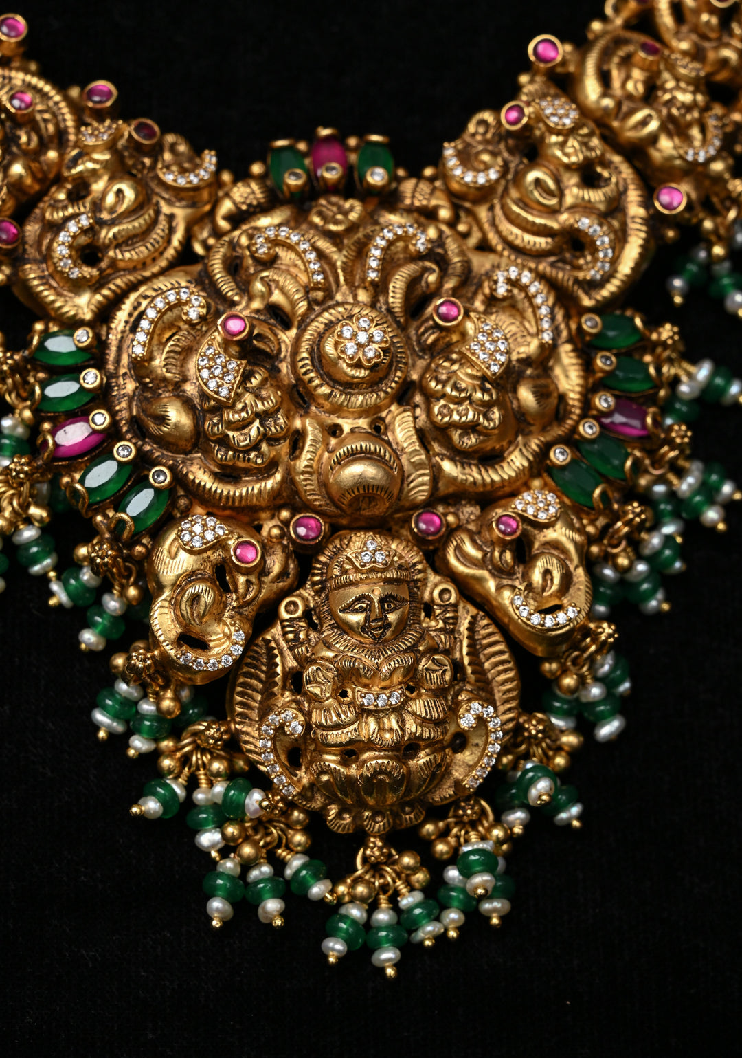 92.5 Silver 24 kt Gold-Plated Lakshmi Antique Gold Nagas Haram