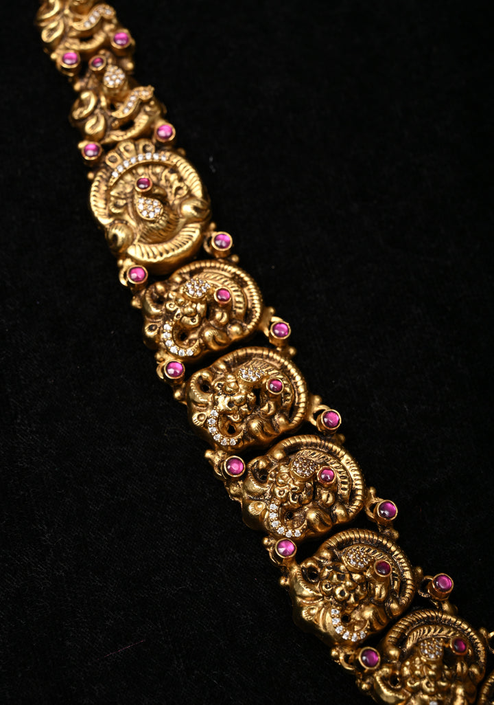 92.5 Silver 24 kt Gold-Plated Lakshmi Antique Gold Nagas Haram