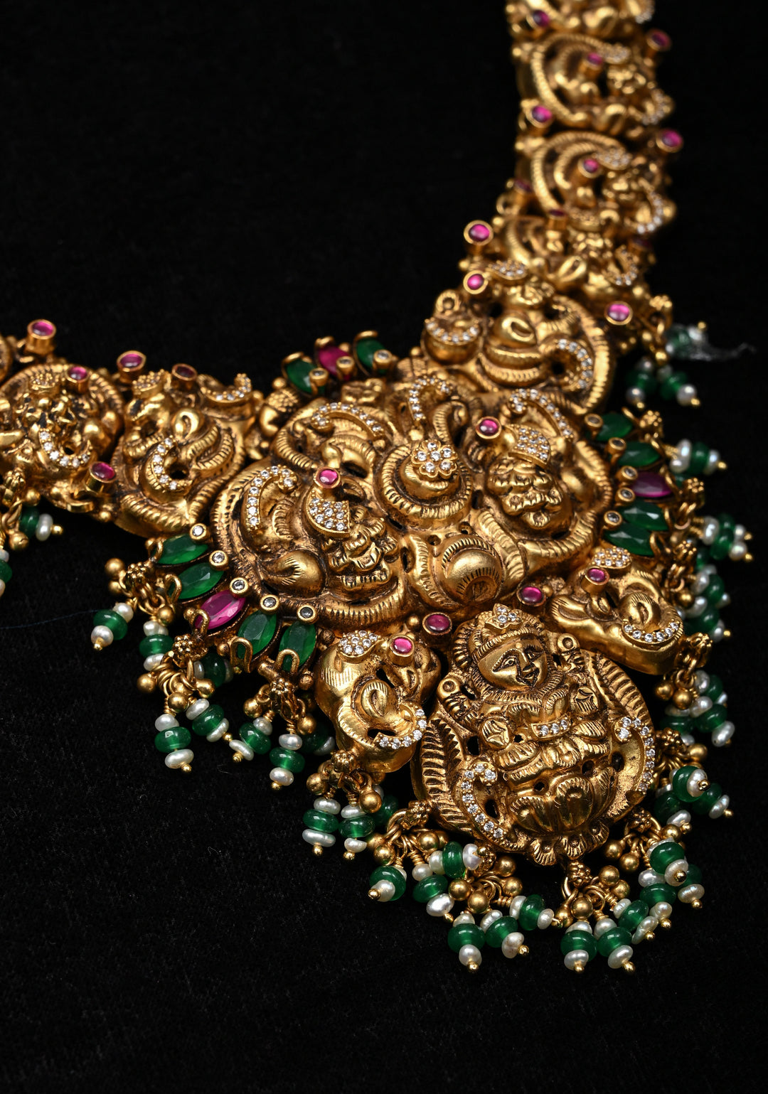 92.5 Silver 24 kt Gold-Plated Lakshmi Antique Gold Nagas Haram