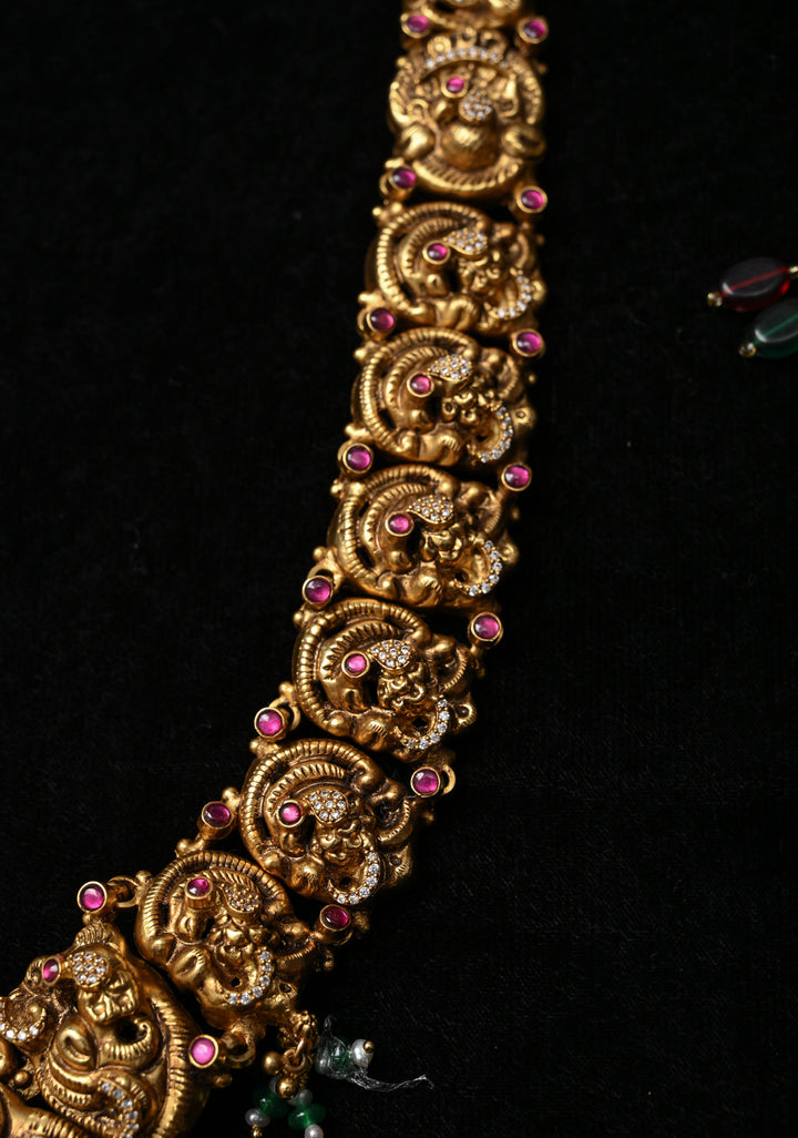 92.5 Silver 24 kt Gold-Plated Lakshmi Antique Gold Nagas Haram