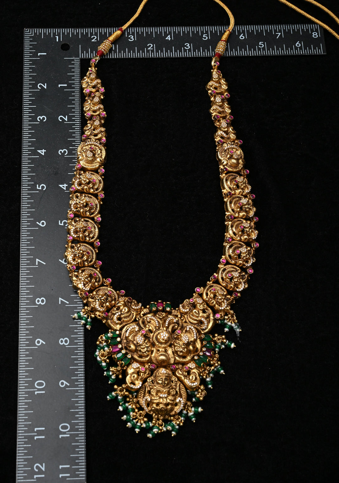 92.5 Silver 24 kt Gold-Plated Lakshmi Antique Gold Nagas Haram