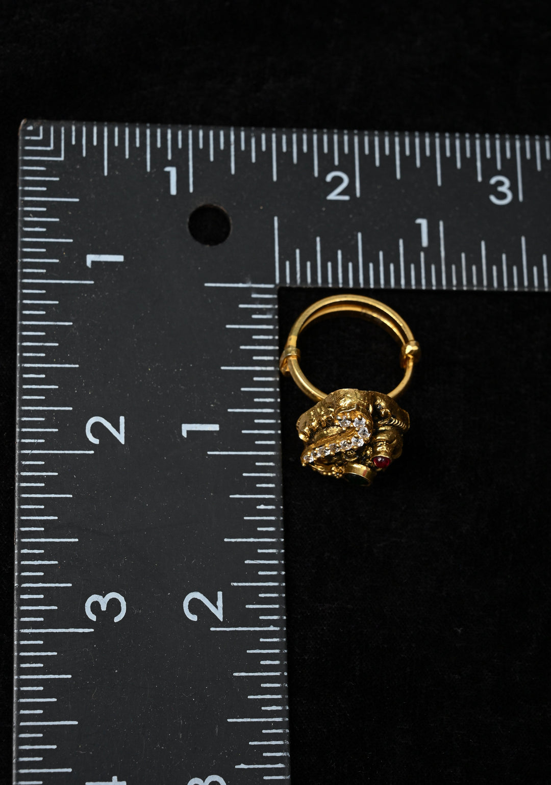 92.5 Silver, Gold-Plated Temple Style Gold Adjustable Ring with stone  Accents
