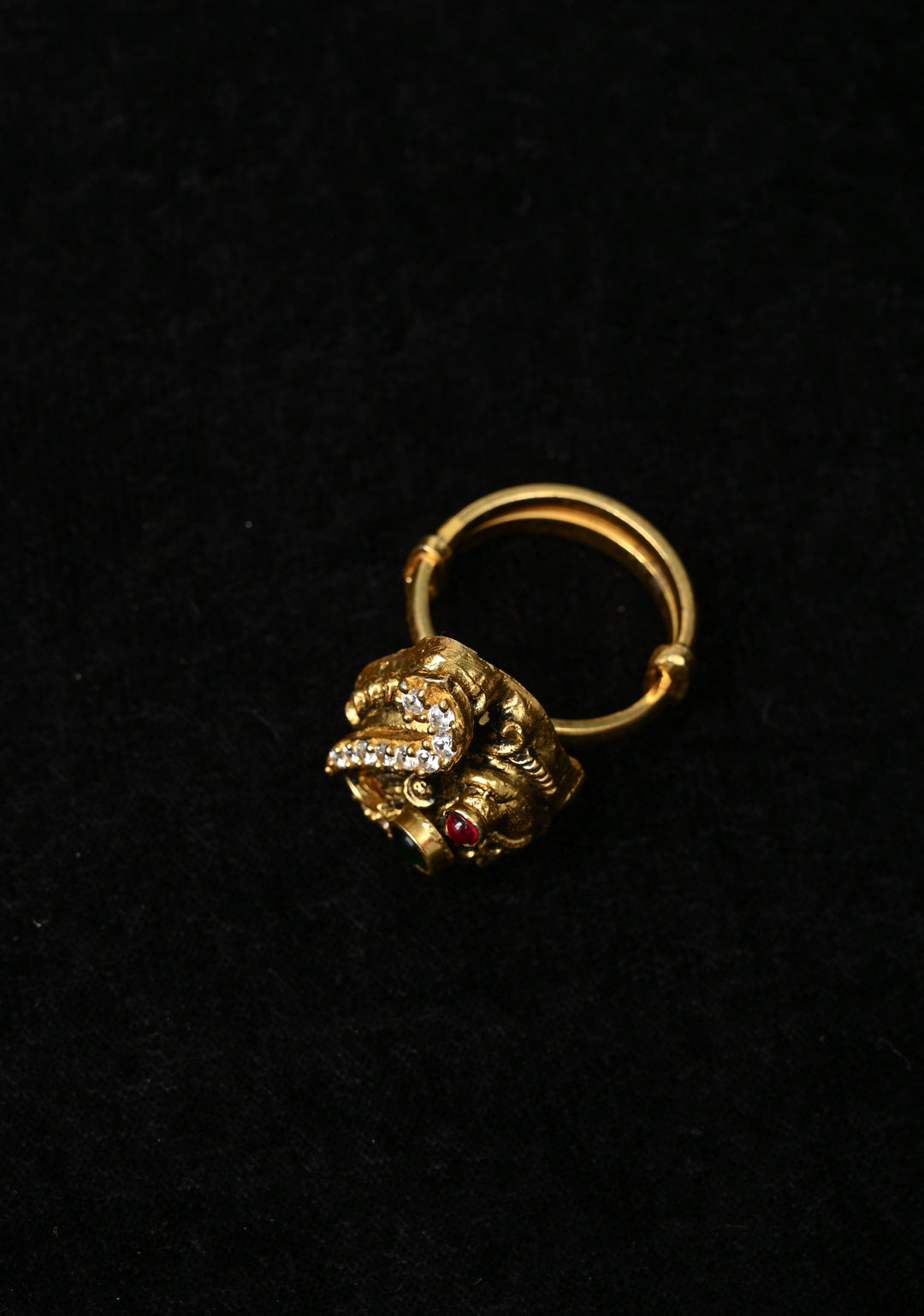 92.5 Silver, Gold-Plated Temple Style Gold Adjustable Ring with stone  Accents