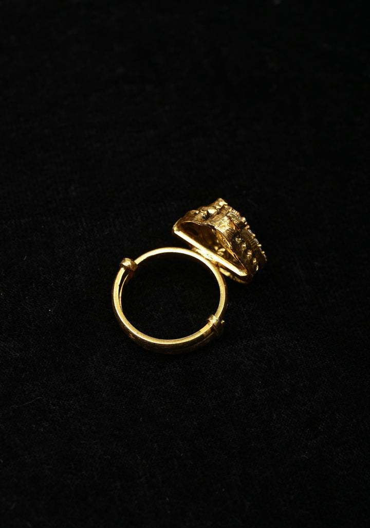 92.5 Silver, Gold-Plated Temple Style Gold Adjustable Ring with stone  Accents