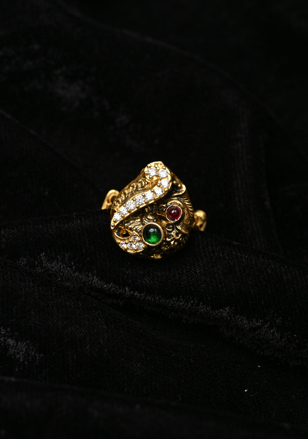 92.5 Silver, Gold-Plated Temple Style Gold Adjustable Ring with stone  Accents