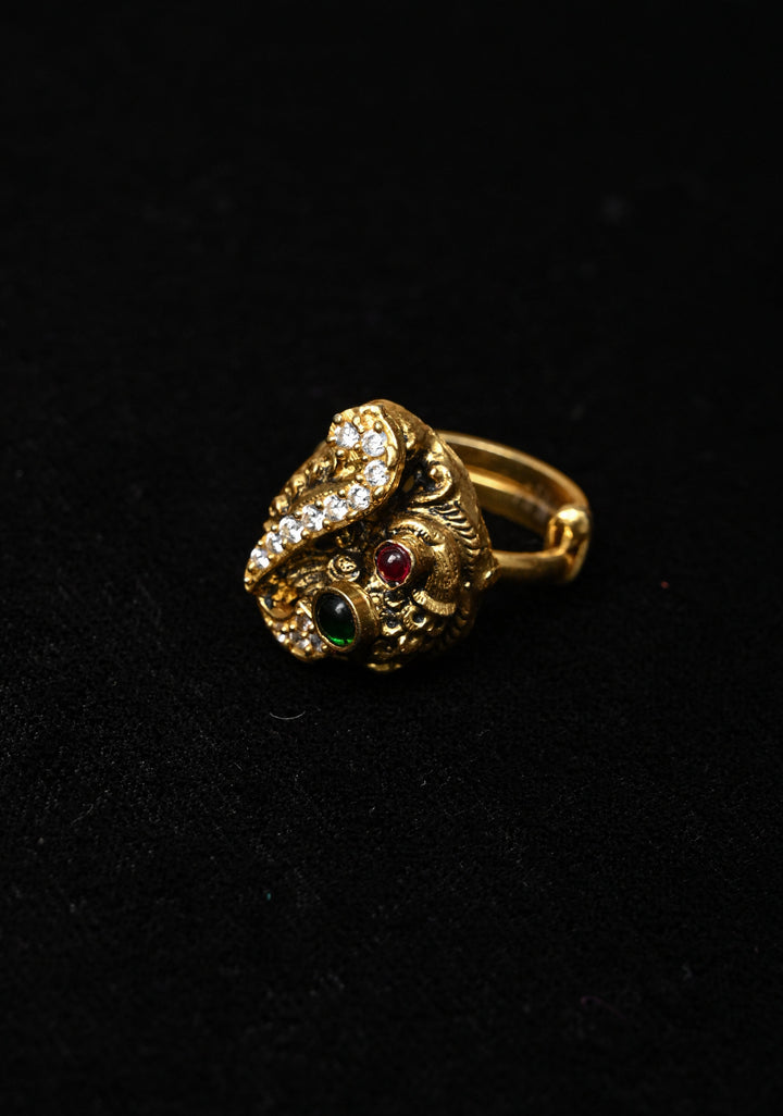 92.5 Silver, Gold-Plated Temple Style Gold Adjustable Ring with stone  Accents