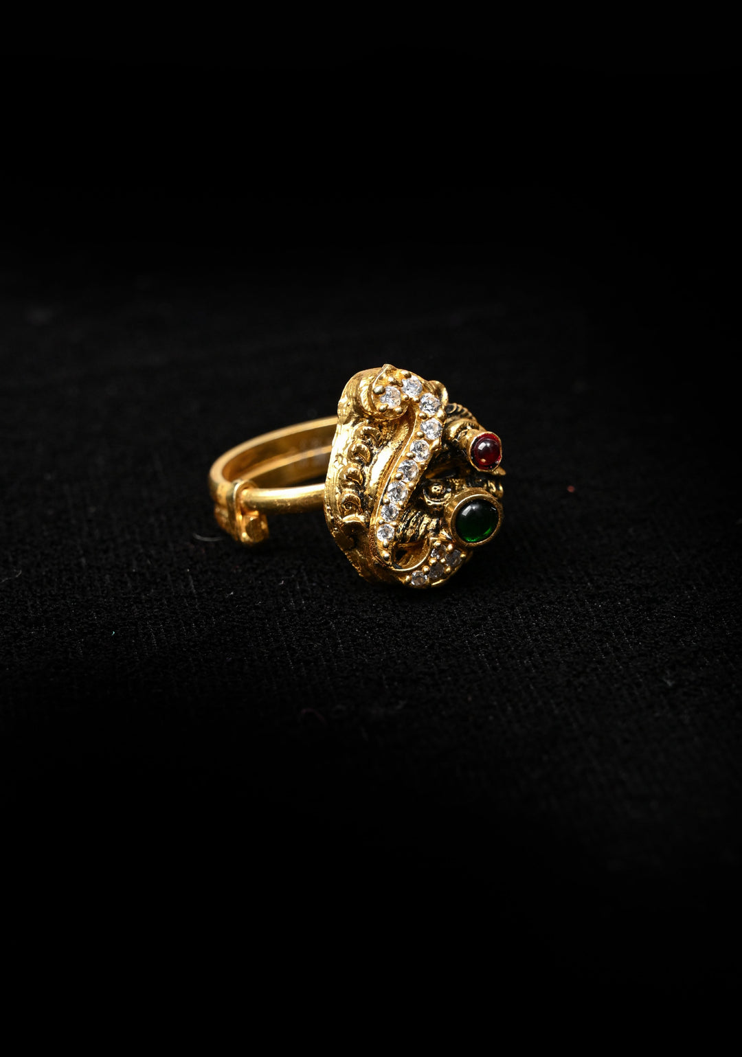 92.5 Silver, Gold-Plated Temple Style Gold Adjustable Ring with stone  Accents