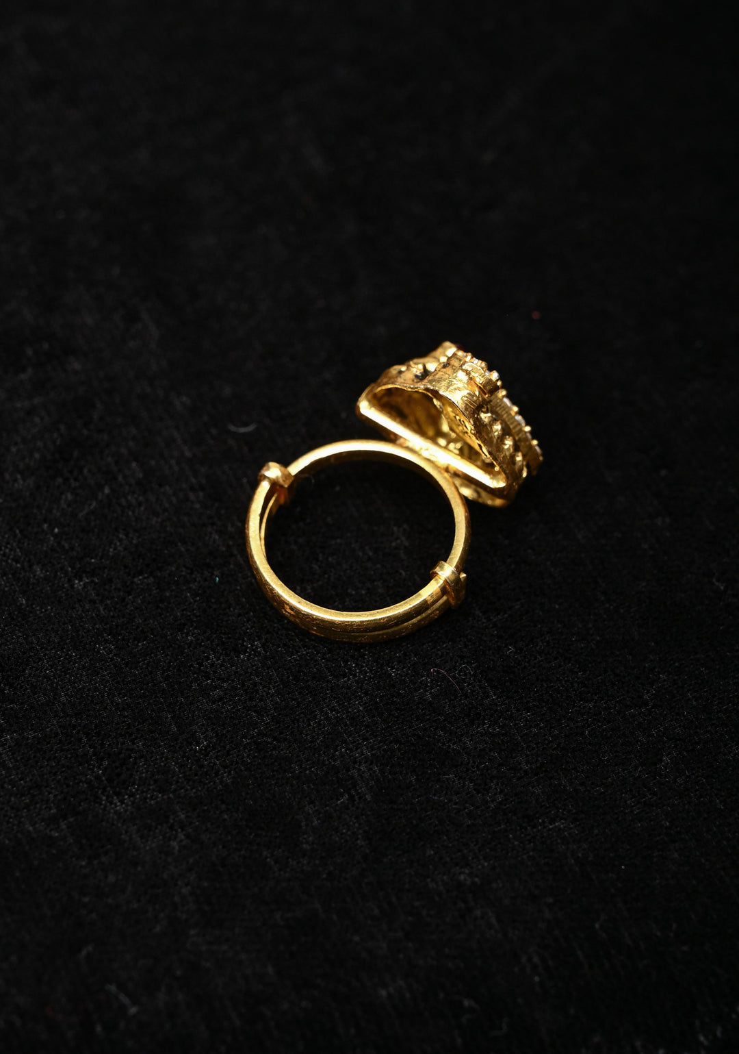92.5 Silver, Gold-Plated Temple Style Gold Adjustable Ring with stone  Accents