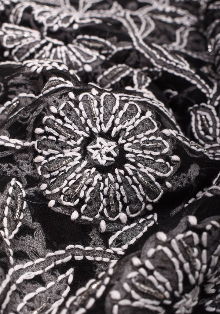 Fusion Saree with Black Chikankari Hand embroidered saree with Pink Kanjivaram Appliqued Borders and Pallu