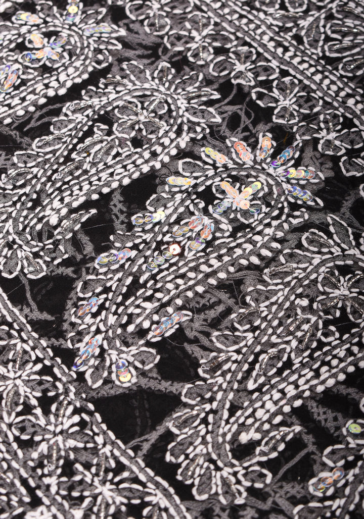 Fusion Saree with Black Chikankari Hand embroidered saree with Pink Kanjivaram Appliqued Borders and Pallu