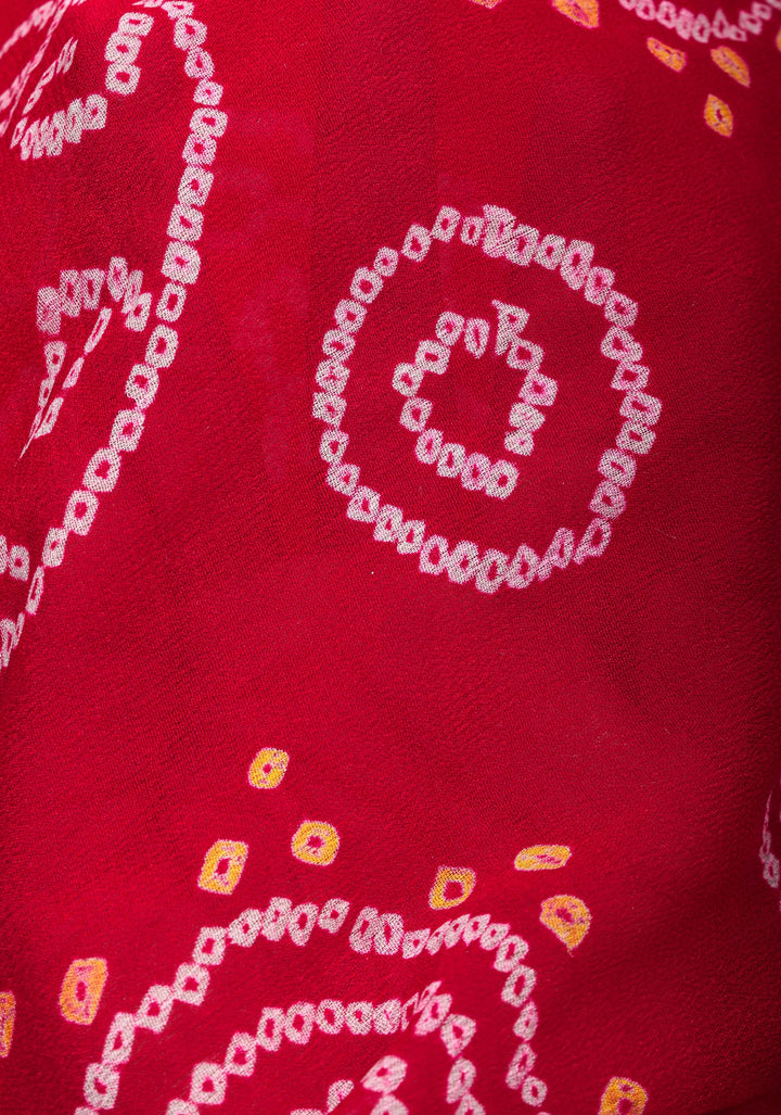 Authentic Sarkam Bandhej Silk Georgette Saree in Red with Handwork trim | SILK MARK CERTIFIED