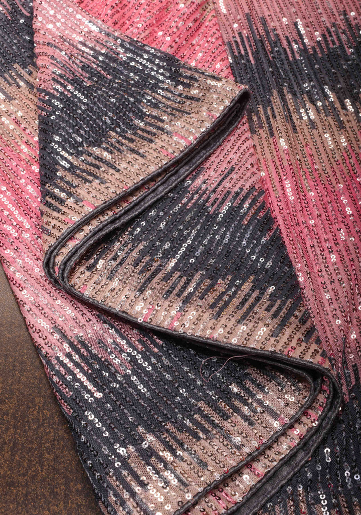 Ombre Pink and Gray Sequins on Net Saree