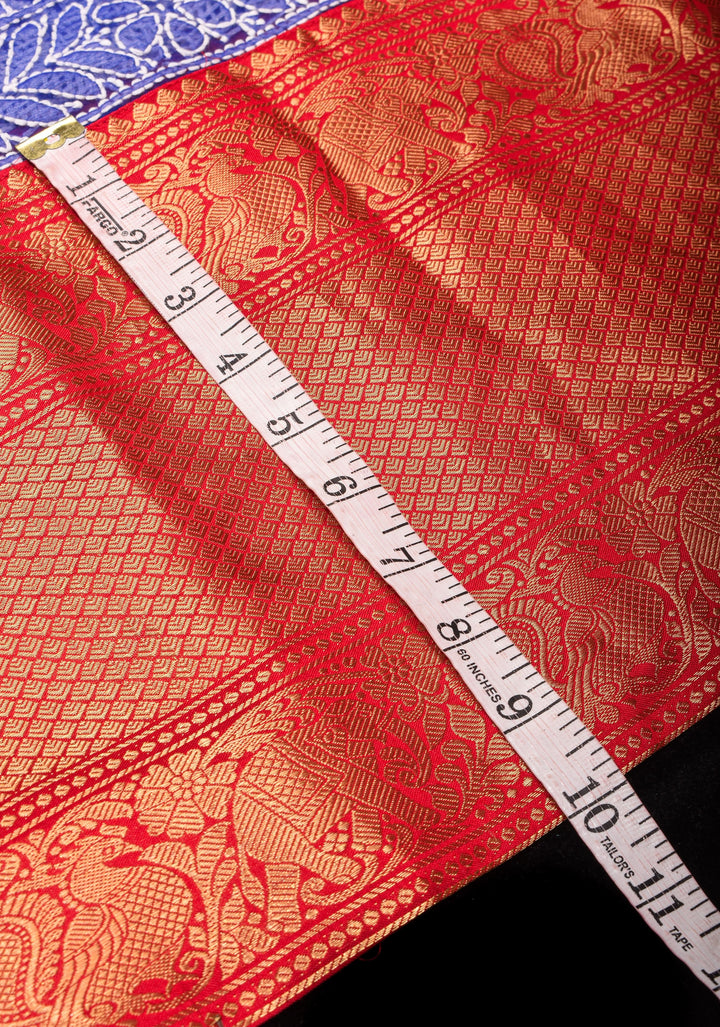 Blue Fusion Saree with Hand Chikankari on georgette, Pure Silk Kanjivaram  Borders and Pallu