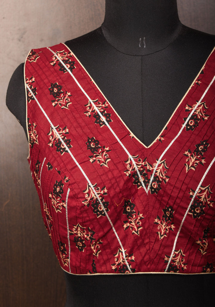 Made To Order: Red Pintuck with Lace work V neck Front Blouse