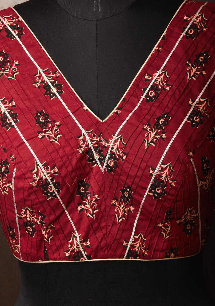 Made To Order: Red Pintuck with Lace work V neck Front Blouse