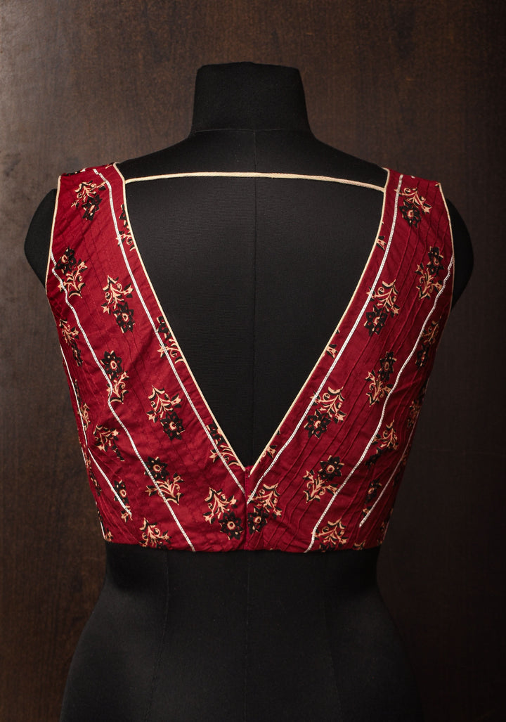 Made To Order: Red Pintuck with Lace work V neck Front Blouse
