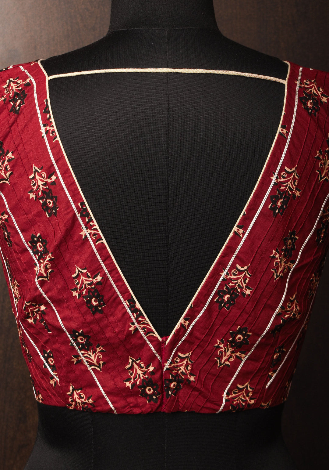 Made To Order: Red Pintuck with Lace work V neck Front Blouse