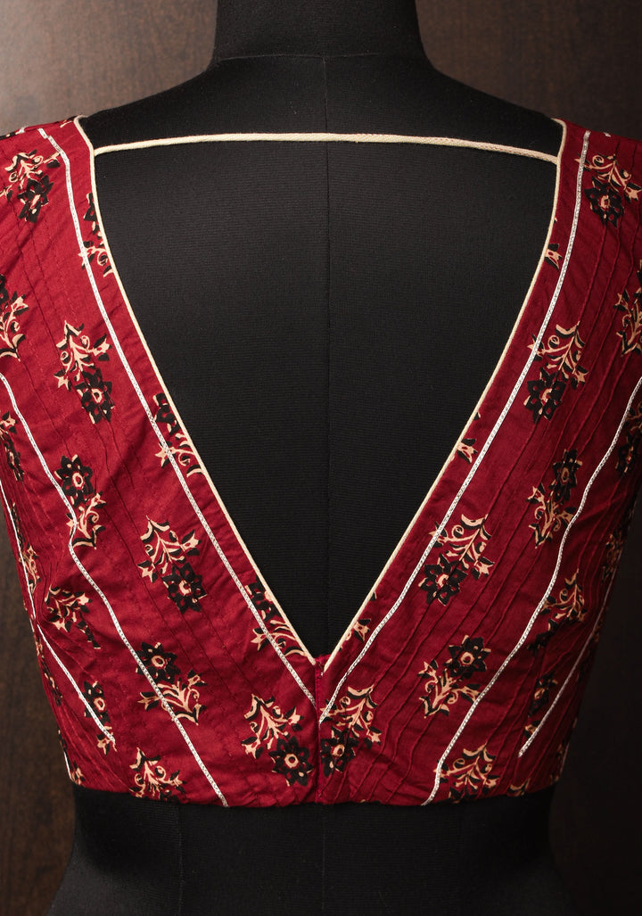 Made To Order: Red Pintuck with Lace work V neck Front Blouse
