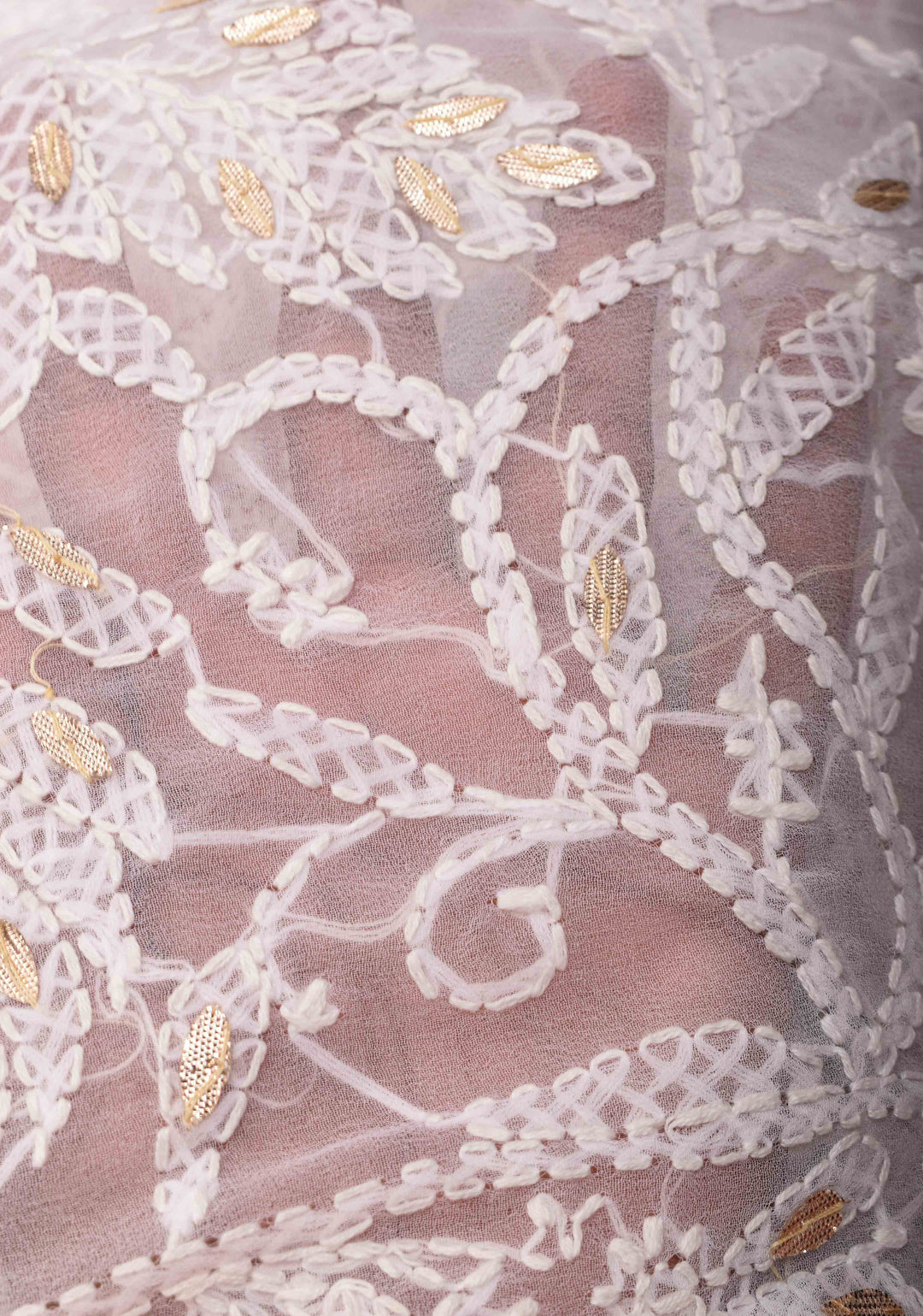 Exclusive Chikankari Full Jaal Saree in  White with Gottapatti Hand Work and Fusion Kanjivaram Border