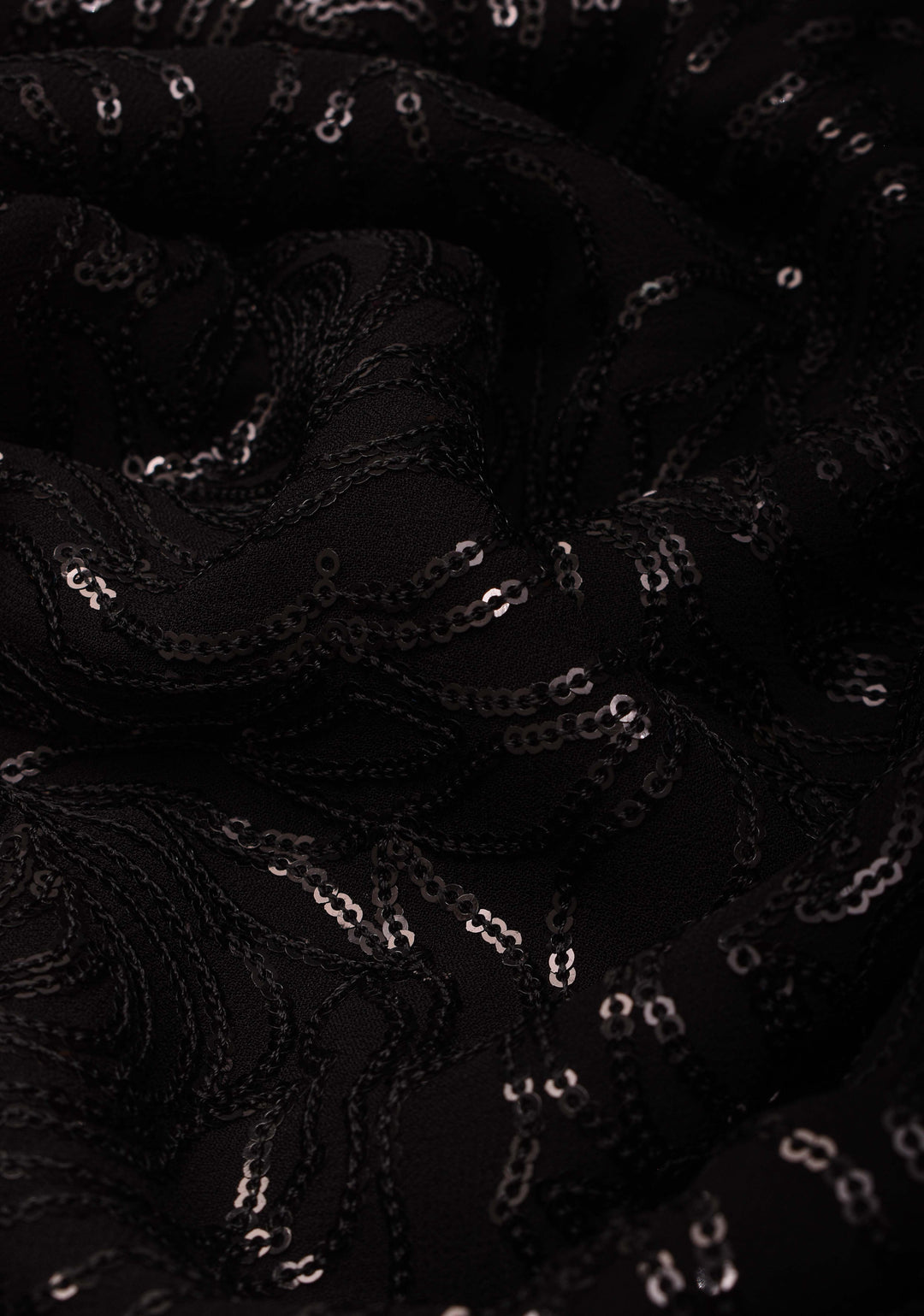 Black Tone on Tone Sequins Rose Jaal on Georgette Saree and Fusion Stack Border