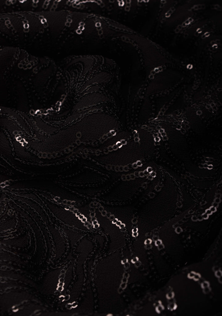 Black Tone on Tone Sequins Rose Jaal on Georgette Saree and Fusion Stack Border
