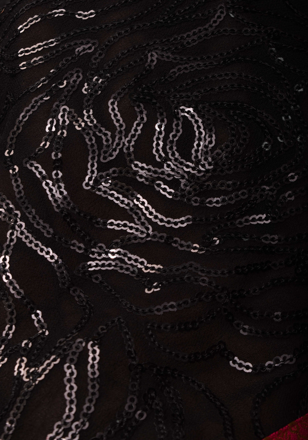 Black Tone on Tone Sequins Rose Jaal on Georgette Saree and Fusion Stack Border