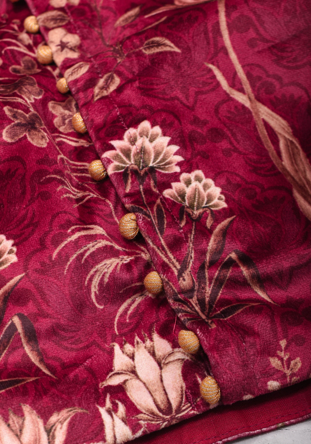 Maroon Velvet Floral Print Blouse with full sleeves for saree
