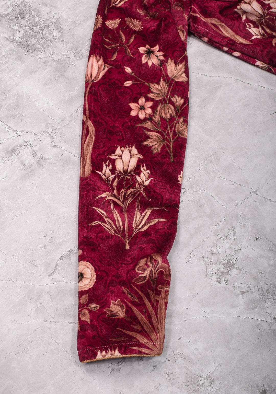Maroon Velvet Floral Print Blouse with full sleeves for saree