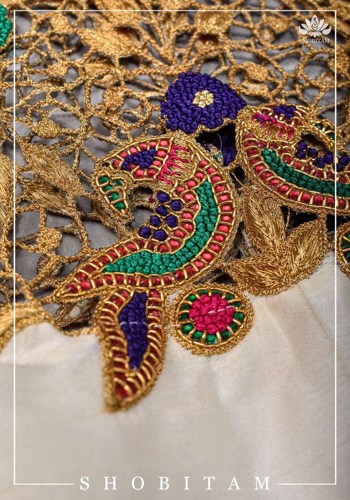 Make your own size: Hand Cutwork Yoke raw Silk Blouse with meenakari resham |Shobitam Blouse