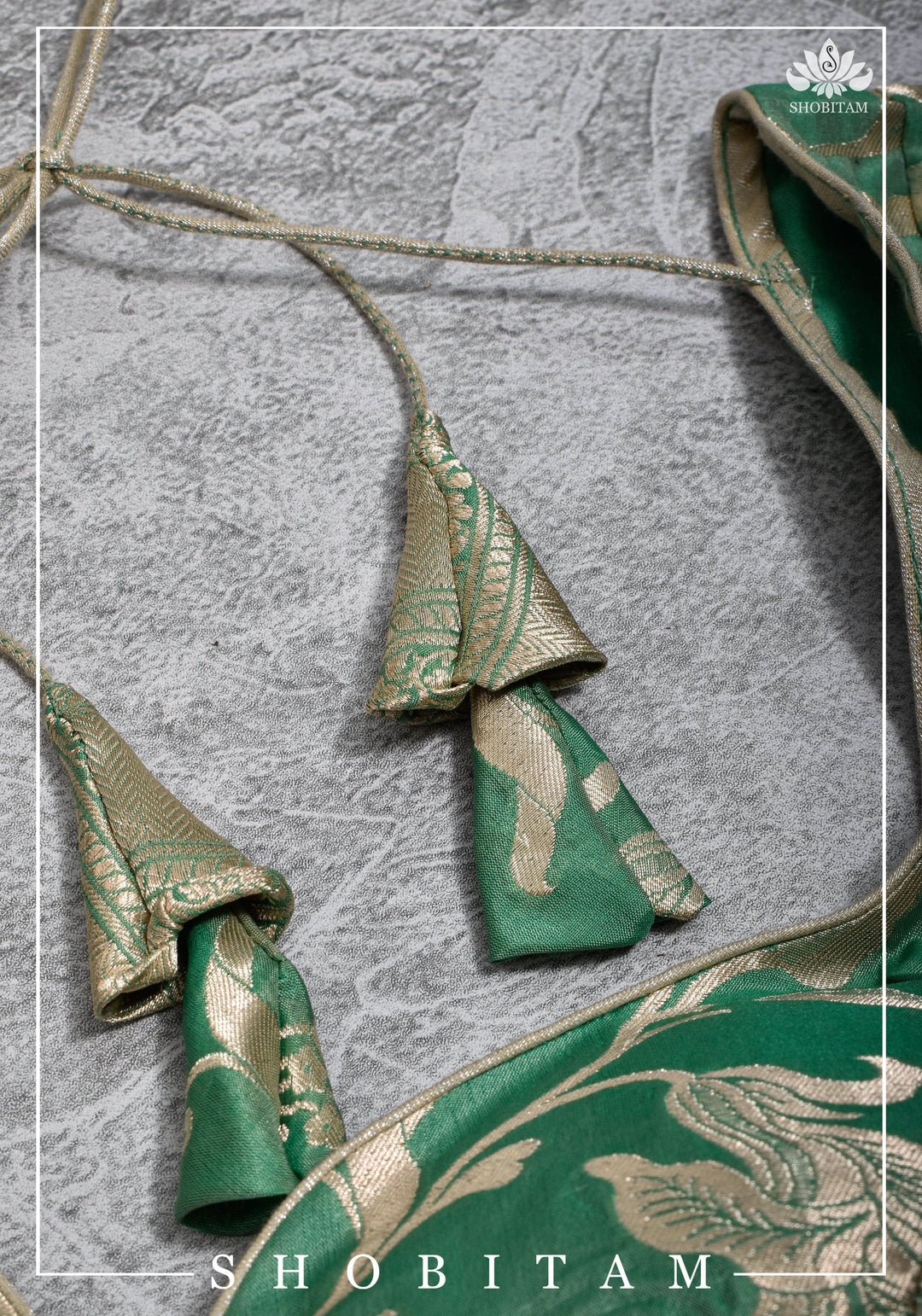 Size 42 Pure Silk Plunge Neck Blouse In Sea Green with Jaal Zari  | Shobitam Saree