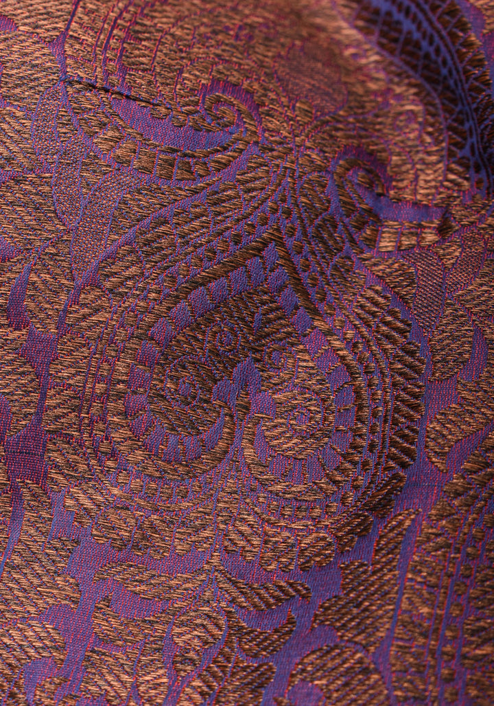 Size 38 Gathered Neck Blouse with Banarasi Antique Zari Brocade and Sheer Georgette Yoke