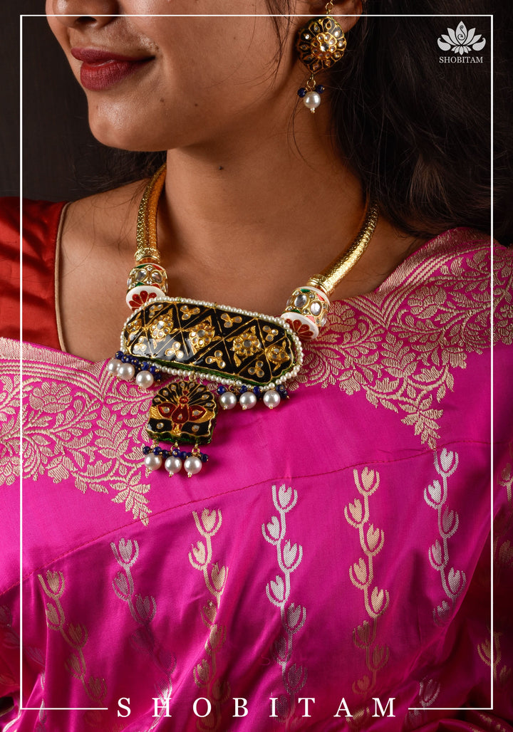 Lacquer Jewelry Hasli necklace and earrings set | Shobitam Jewelry