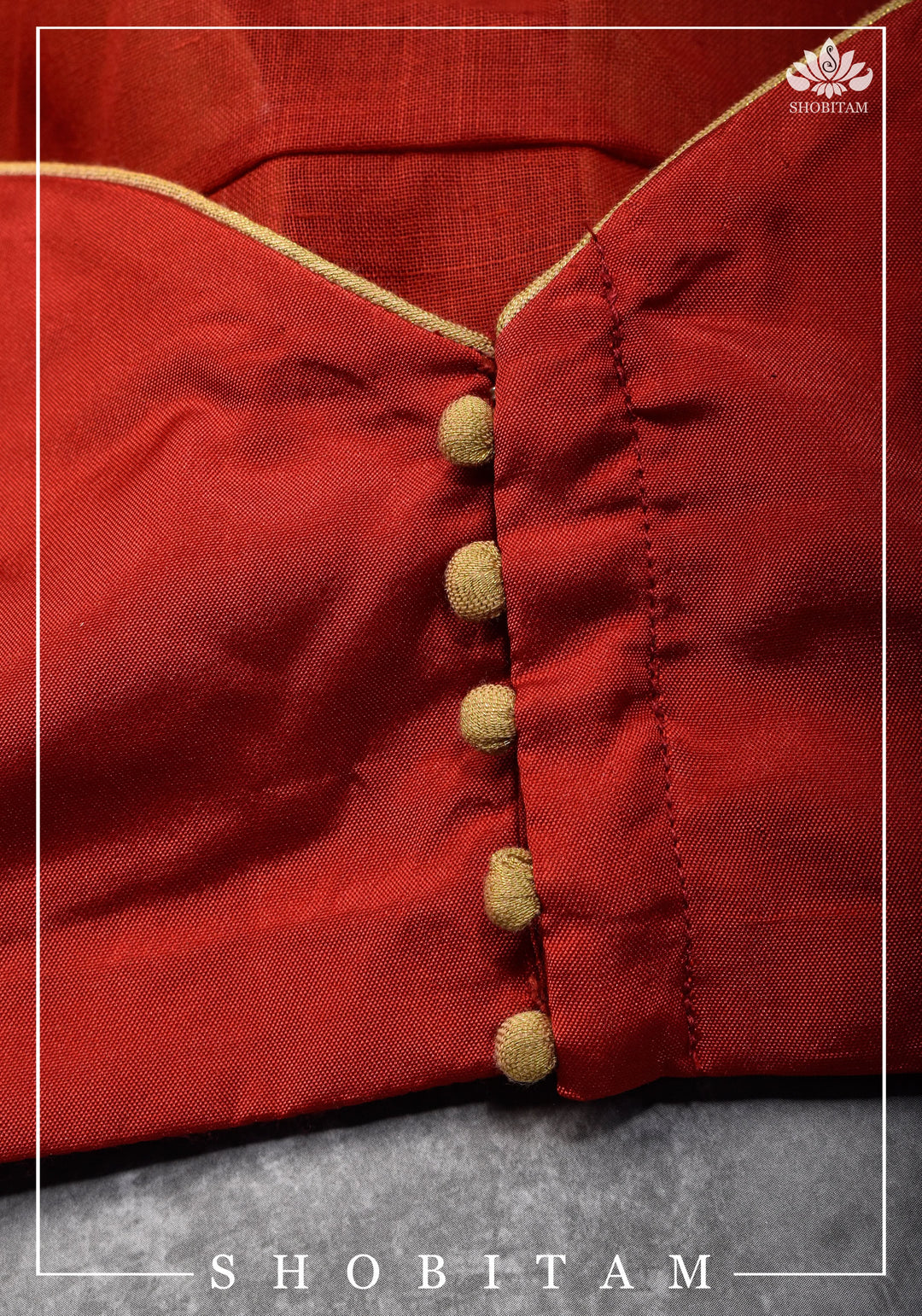 Pure Katan Silk Blouse  in Red with Puff Sleeve | Shobitam Blouse