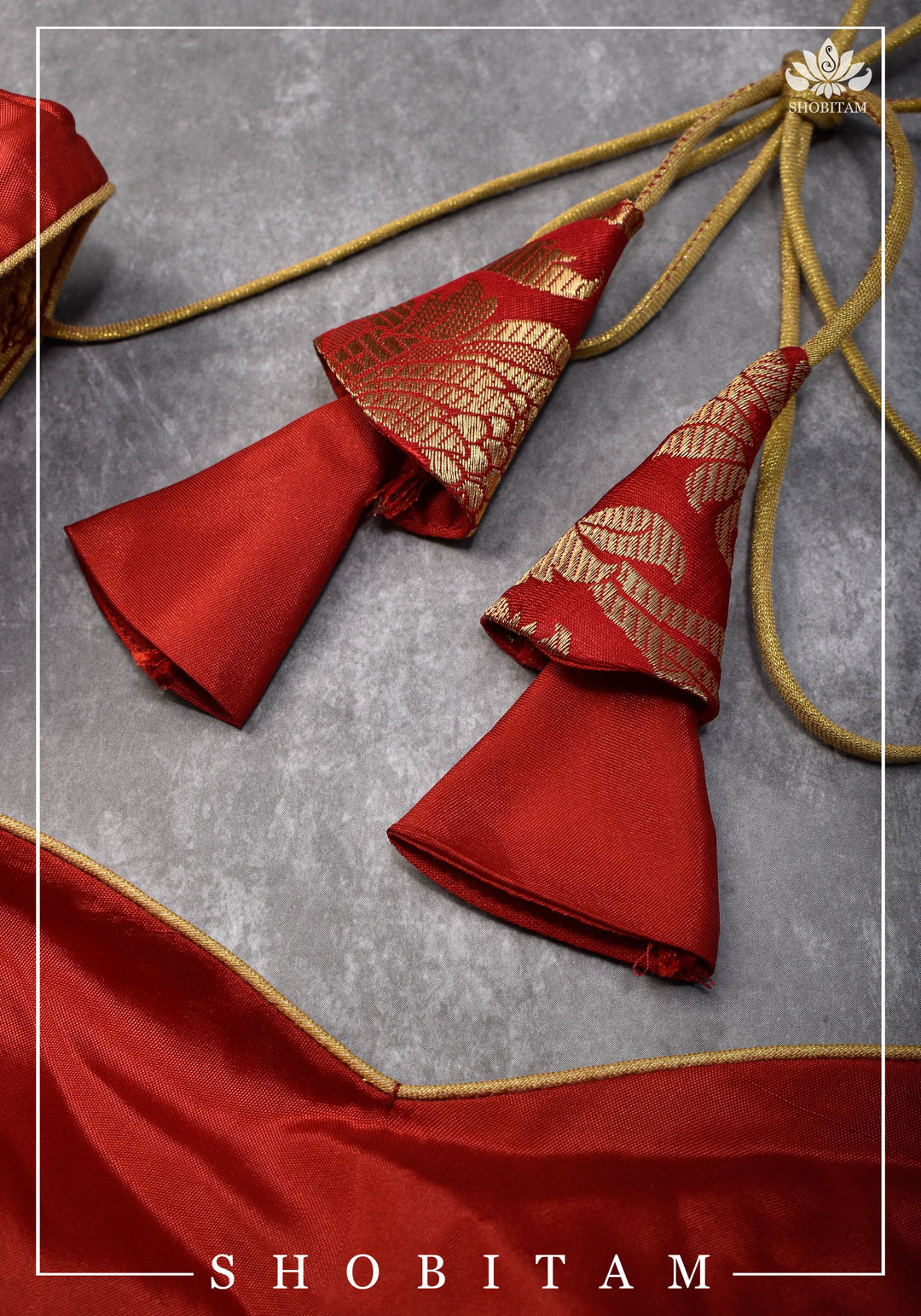 Pure Katan Silk Blouse  in Red with Puff Sleeve | Shobitam Blouse