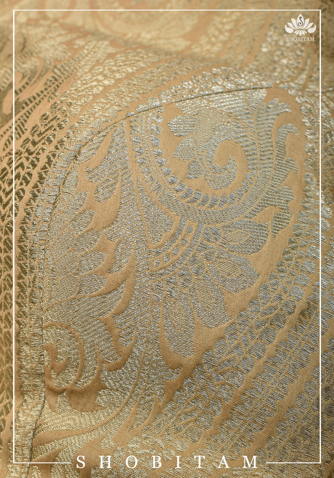 SIZE  32 Brocade Silk Blouse in Beige with Net sleeve | Statement Saree Blouse | Shobitam Blouse