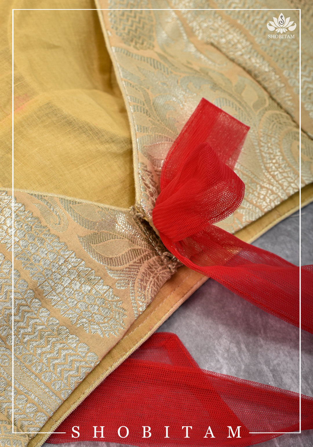 SIZE  32 Brocade Silk Blouse in Beige with Net sleeve | Statement Saree Blouse | Shobitam Blouse