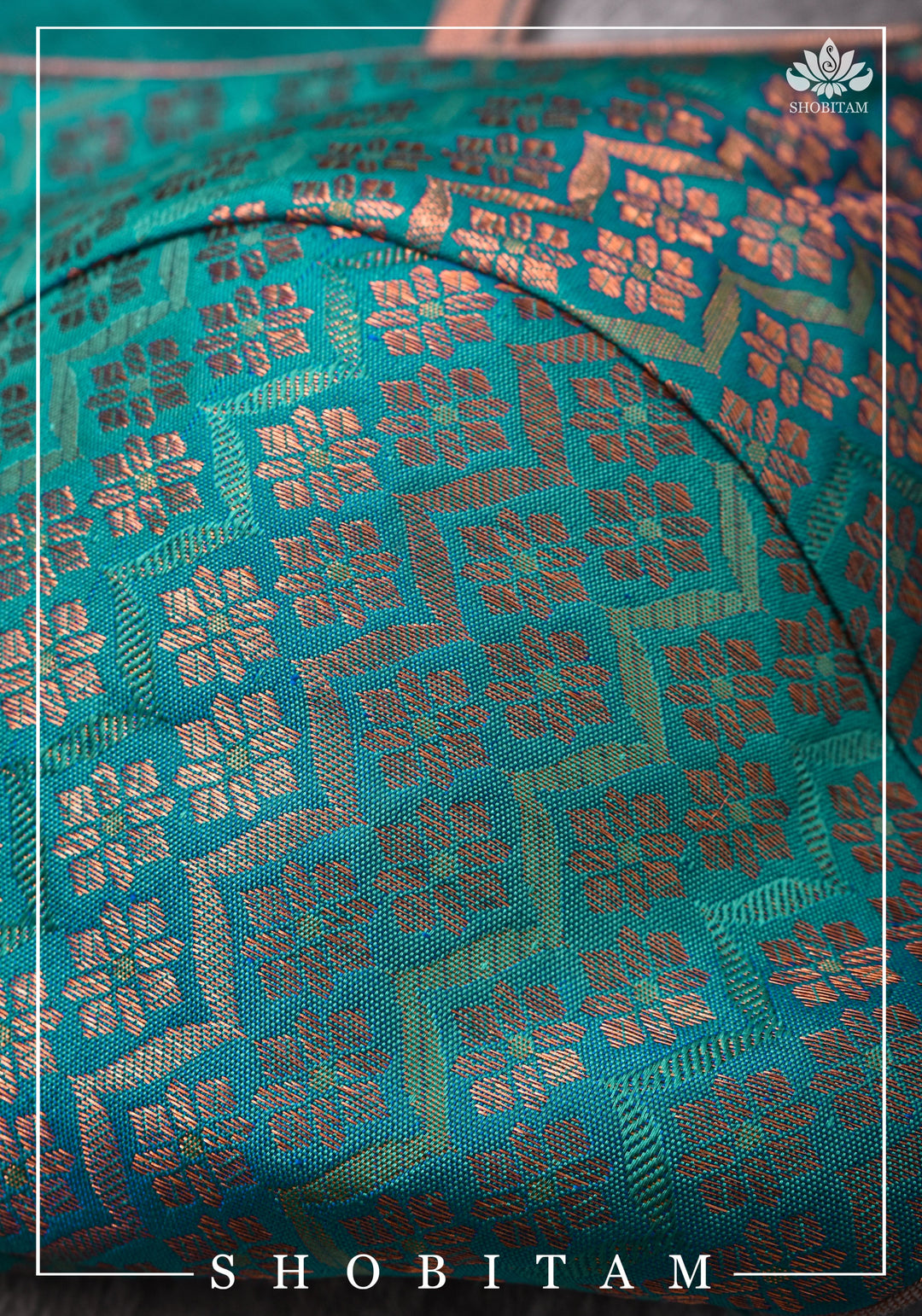 Exquisite Size 36 Curved Base, Tie Back Blouse in Pure Kanjivaram Brocade Silk in Blue Green Dual Tone
