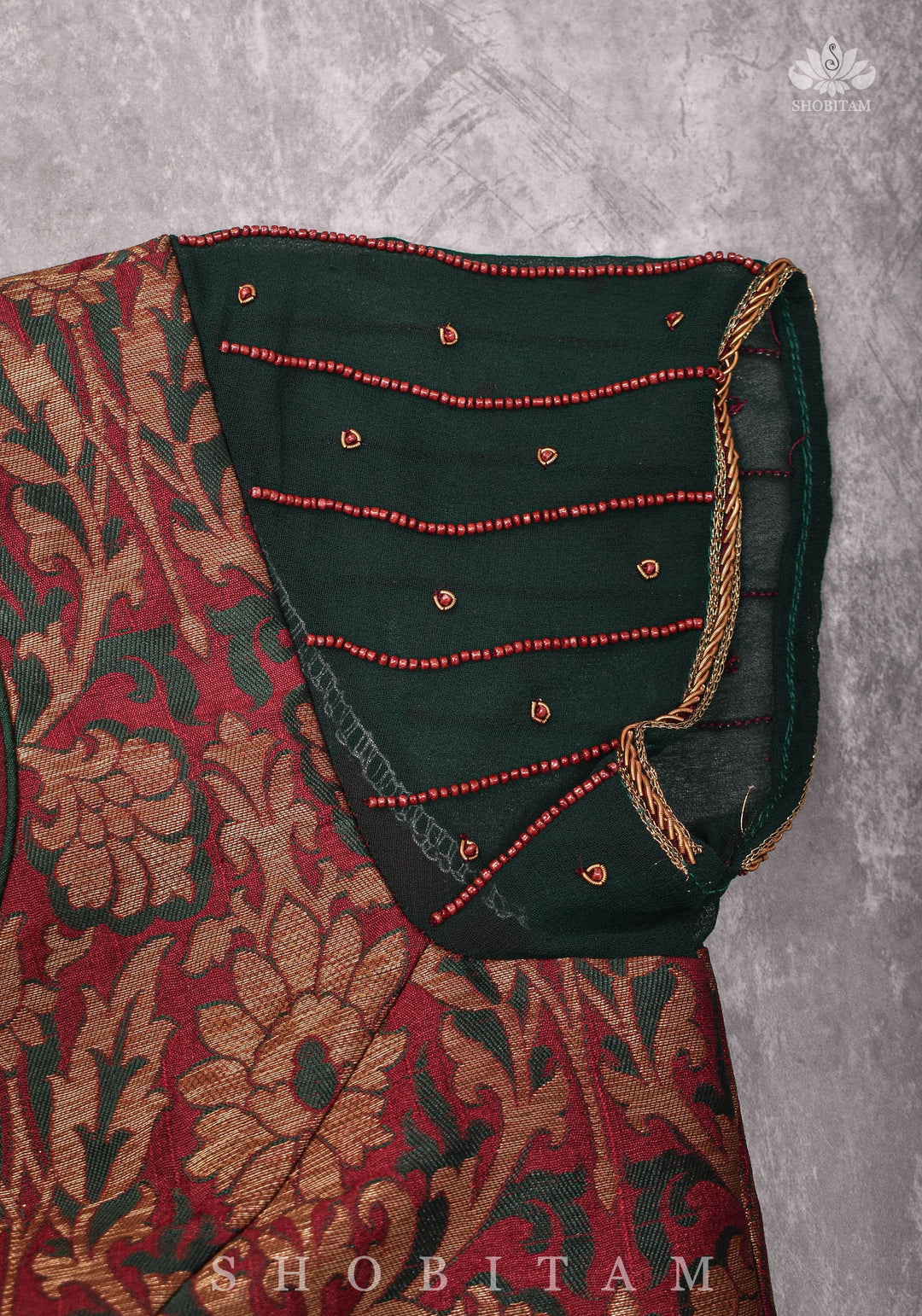 Made to measure:  Meenakari Brocade Blouse net round panel with zardosi work.