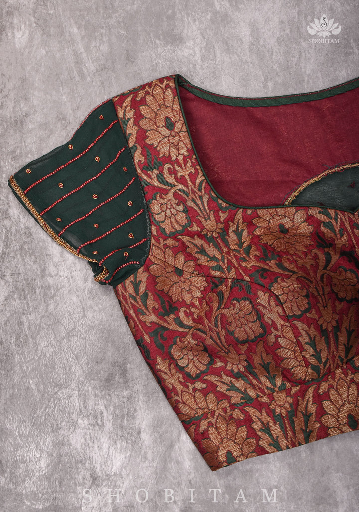Made to measure:  Meenakari Brocade Blouse net round panel with zardosi work.