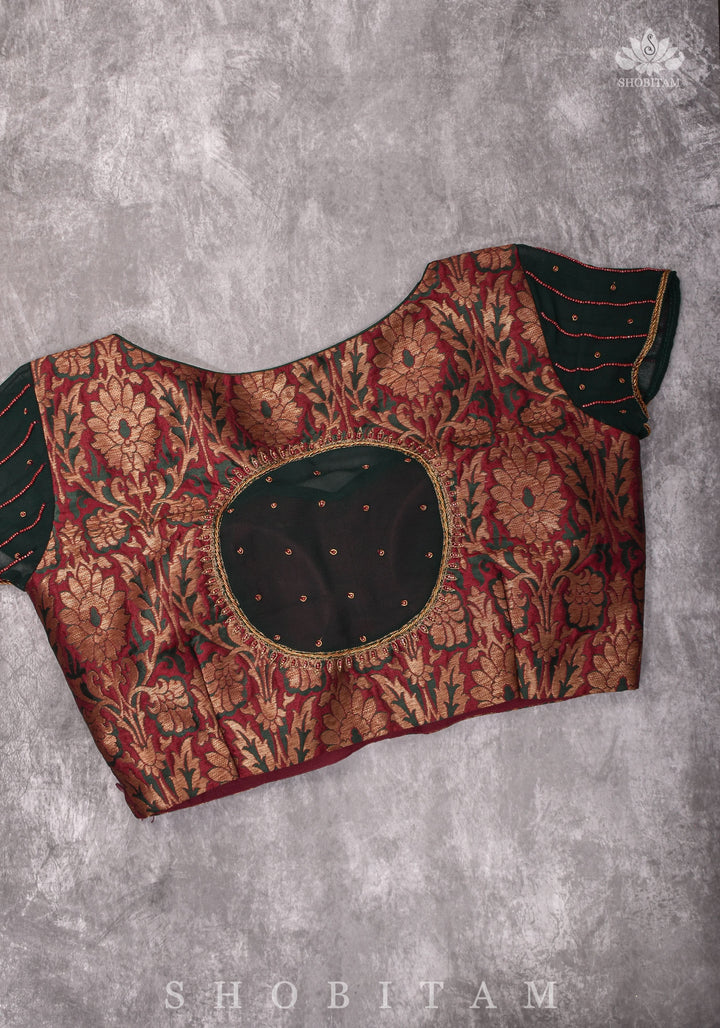 Made to measure:  Meenakari Brocade Blouse net round panel with zardosi work.