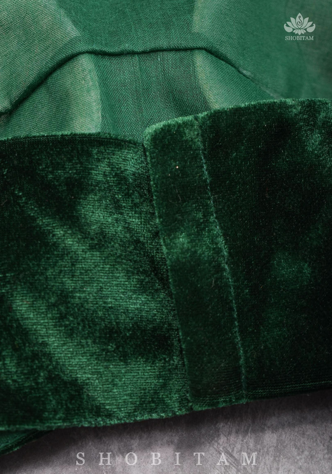 Size 36 Bottle Green Velvet Sleeveless Blouse | SHOBITAM