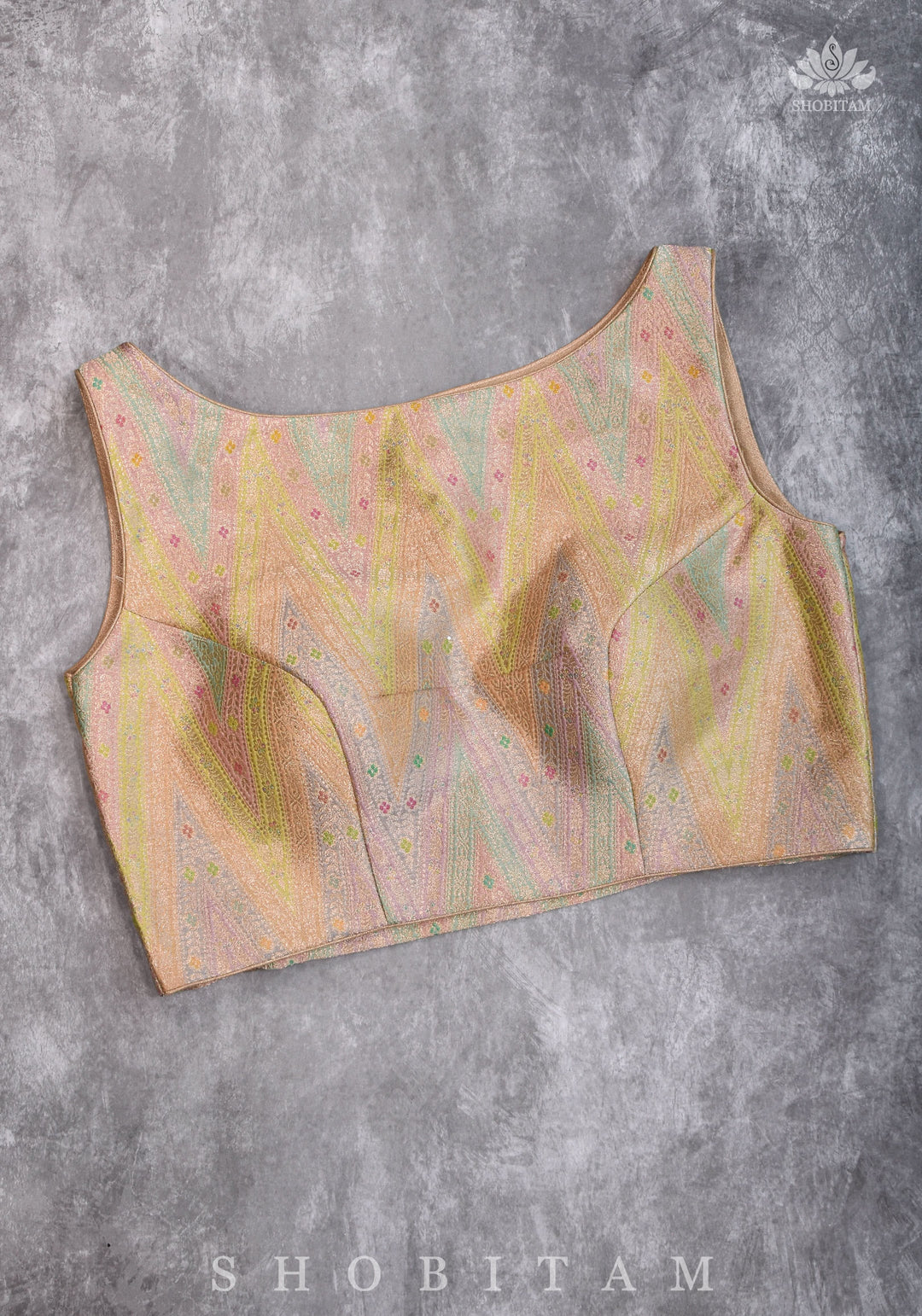 Banarasi Brocade Pastel Mix and Match Blouse with Side-back Closure and Potli Buttons
